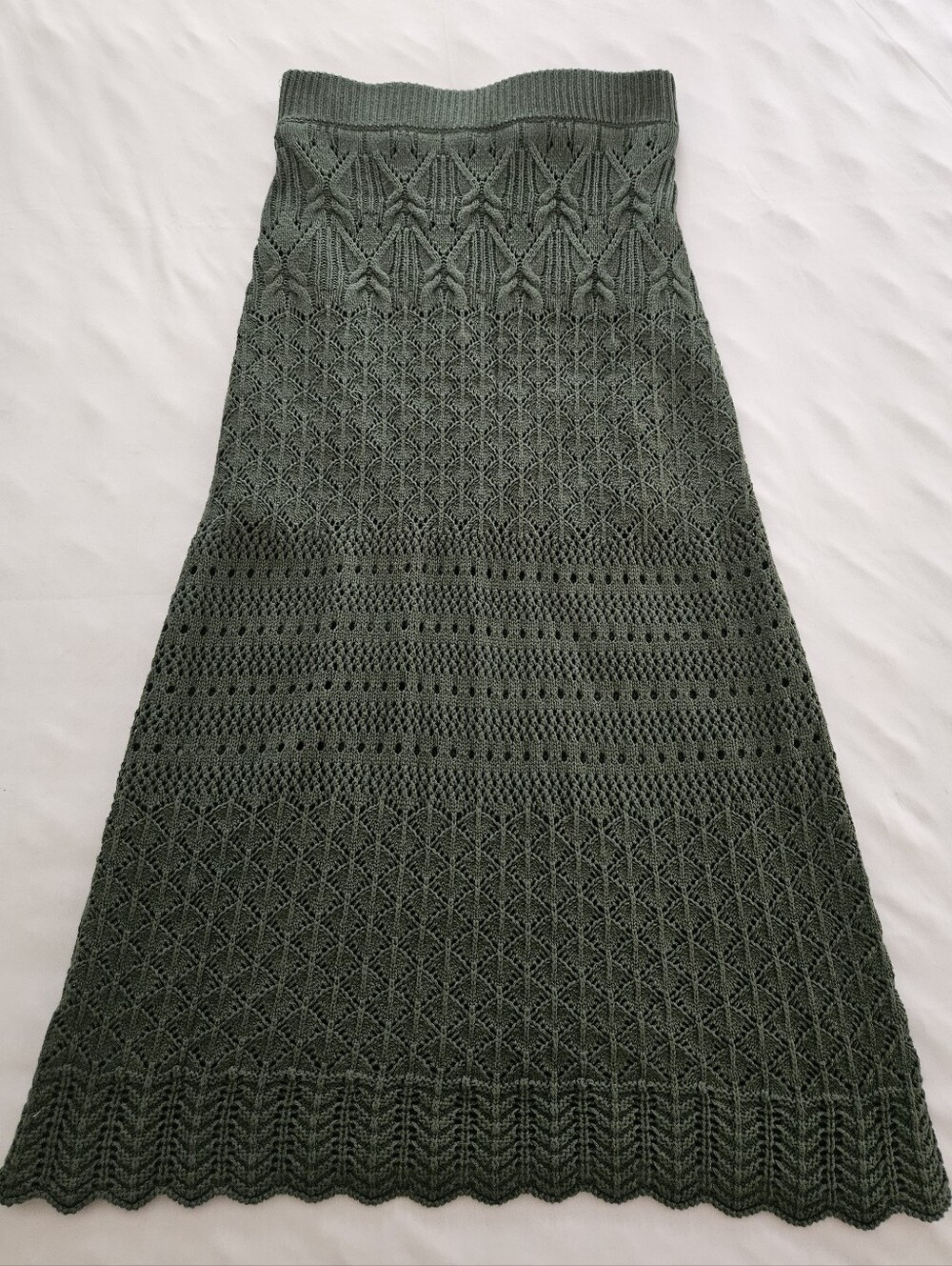 House of Harlow 1960 Crochet Knit Midi Skirt Dark Green Cotton Blend Small - Picture 2 of 9